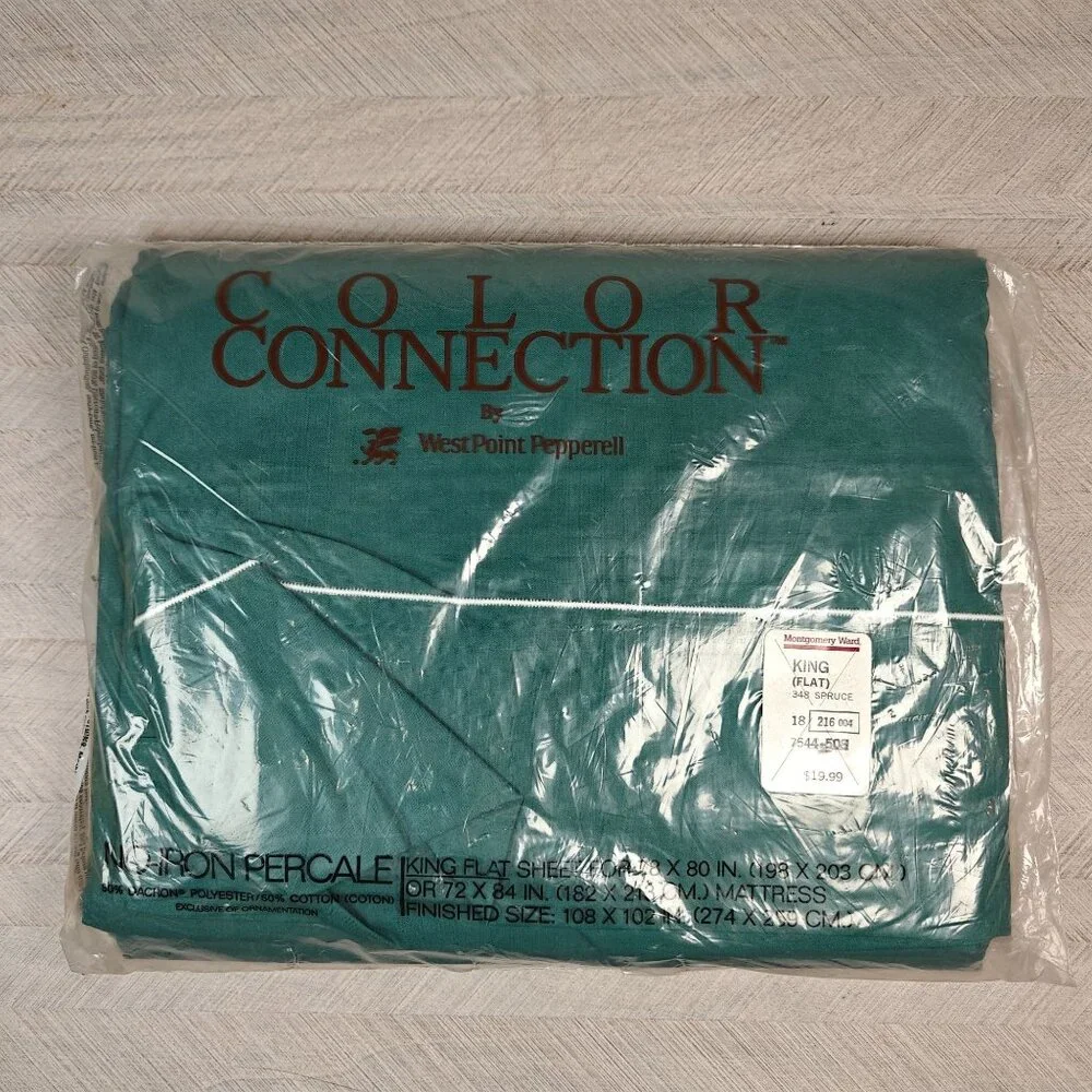 Vintage King Flat Sheet West Point Pepperell No-Iron Percale Cotton Blend